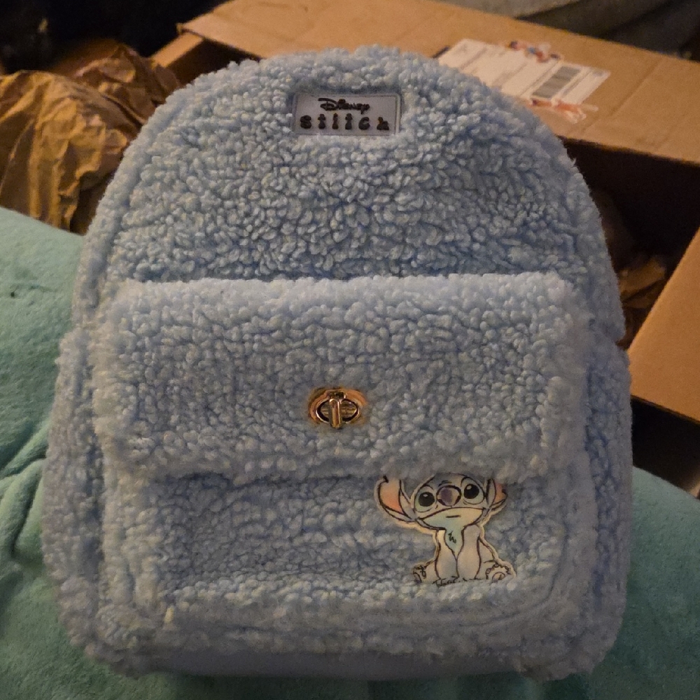 Disney Light Blue Stitch Furry Backpack